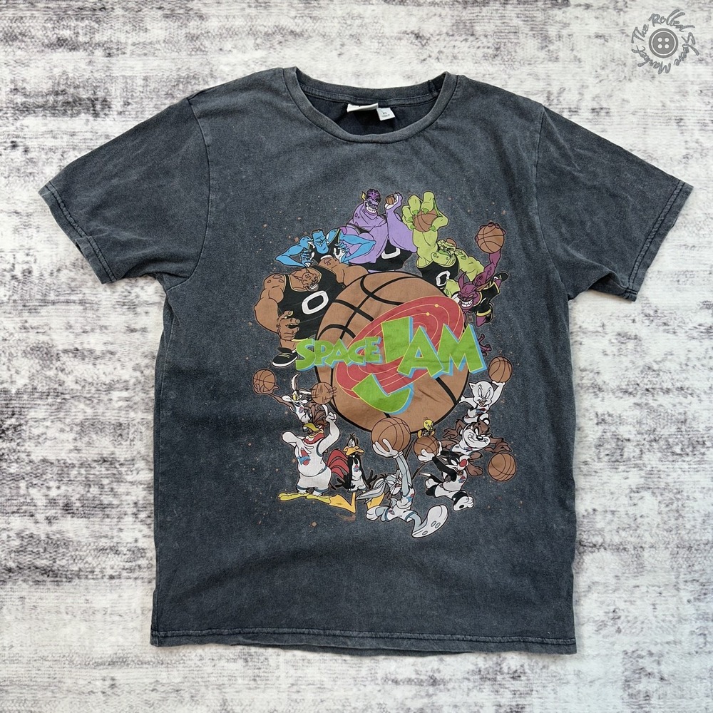 Vintage Space Jam T-Shirt Men XS Gray Looney Tunes Characters 1996 Movie Graphic